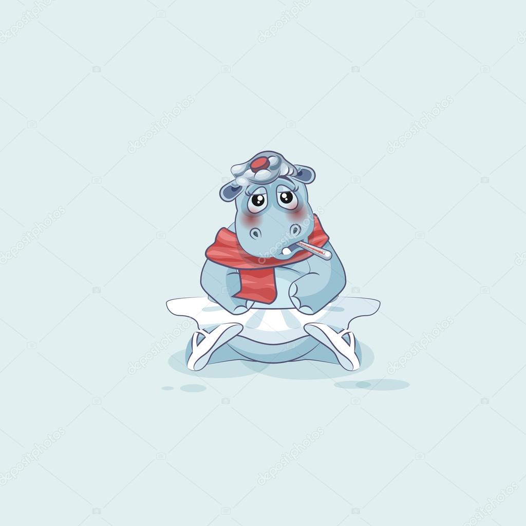 Vector Illustration Emoji character cartoon ballerina Hippopotamus sick with thermometer