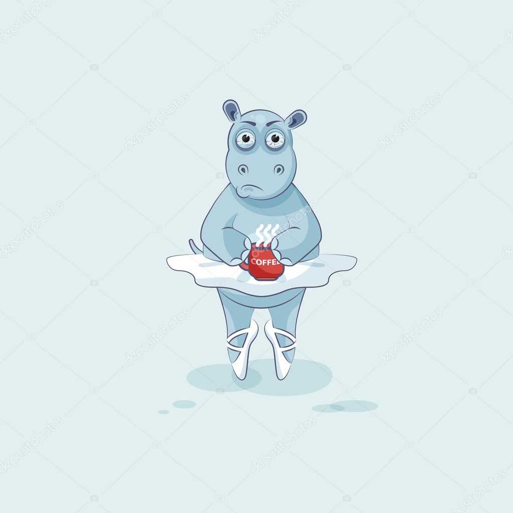 Vector Illustration Emoji character cartoon ballerina Hippopotamus nervous with cup of coffee