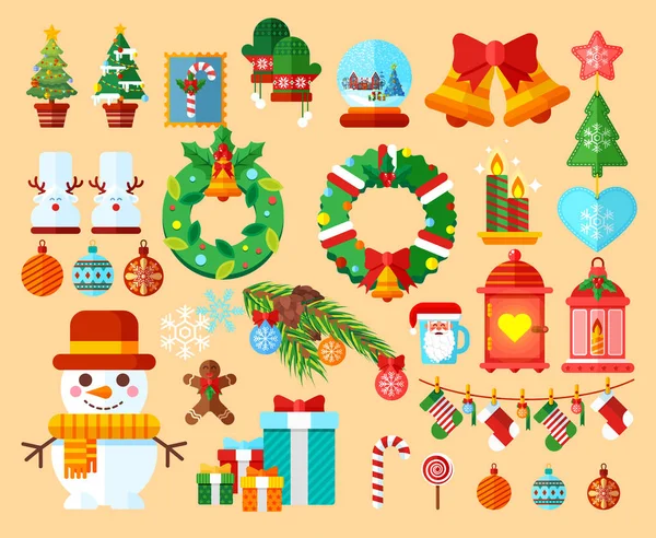 Set de accesorios navideños en un estilo plano — Archivo Imágenes Vectoriales