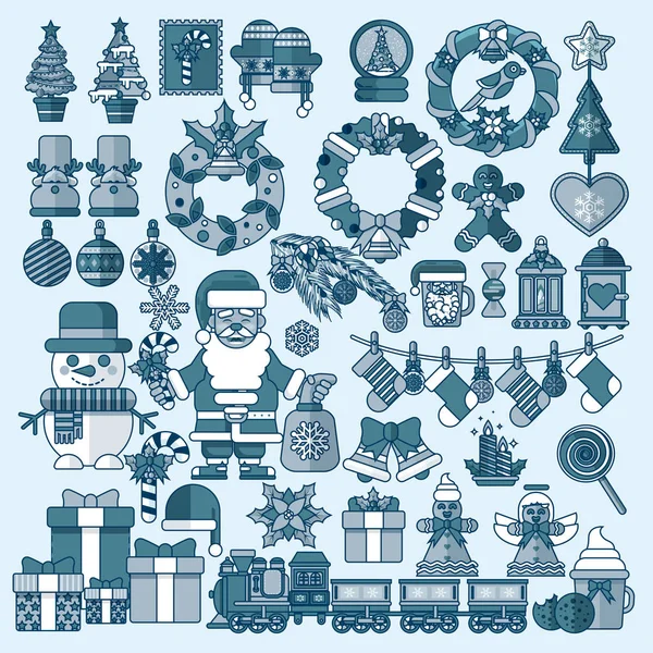 Ensemble vectoriel Accessoires de Noël dans un style linéaire — Image vectorielle