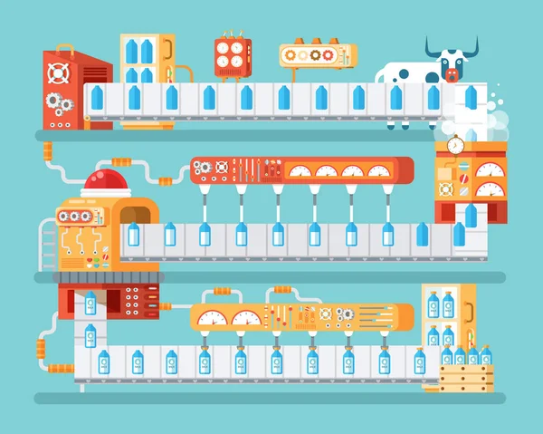 Ilustração vertical de transportador de leite isolado com embalagem e engarrafamento em estilo plano —  Vetores de Stock