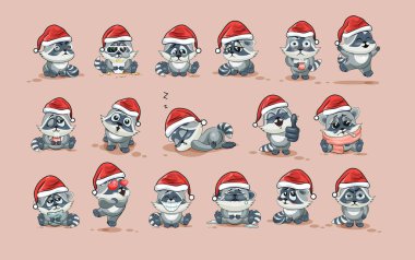 İllüstrasyonlar izole Emoji karakter karikatür Rakun yavrusu çıkartma ifadeleri farklı duygularla