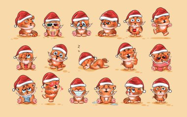 Illustrations isolated Emoji character cartoon Tiger cub sticker emoticons with different emotions clipart