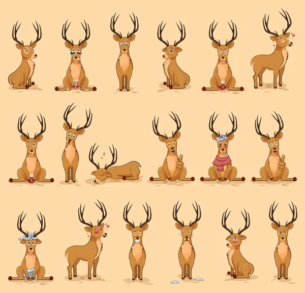 Illustrations isolated emoji character cartoon deer stickers emoticons with different emotions for site — Stock Vector