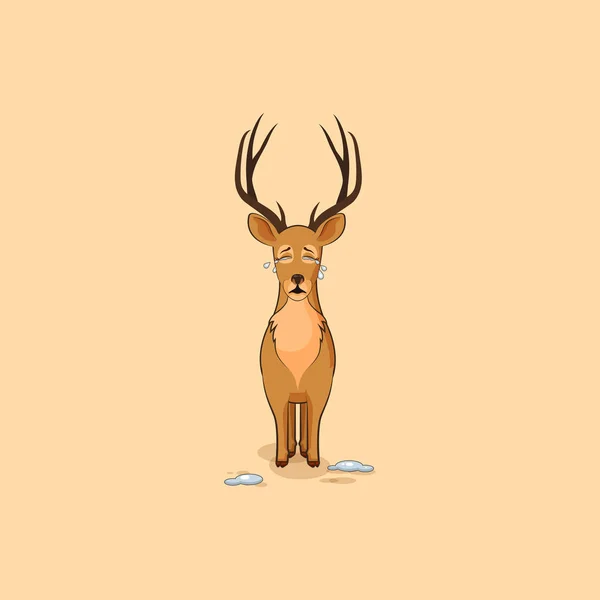 Ilustración aislado personaje emoji dibujos animados ciervos llorando, muchas lágrimas pegatina emoticono para el sitio — Vector de stock