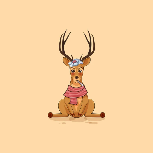Illustration isolerade emoji tecken tecknad hjort sjuka med termometer i munnen klistermärke emoticon för webbplats — Stock vektor