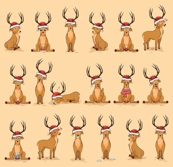 Illustrations personnage emoji isolé bande dessinée cerf autocollants émoticônes avec différentes émotions — Image vectorielle