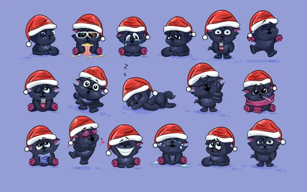 Ilustraciones aisladas Emoji carácter dibujos animados gato negro pegatinas emoticonos con diferentes emociones — Vector de stock