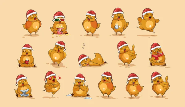 Illustrations isolé personnage Emoji bande dessinée Poule autocollants émoticônes avec différentes émotions — Image vectorielle