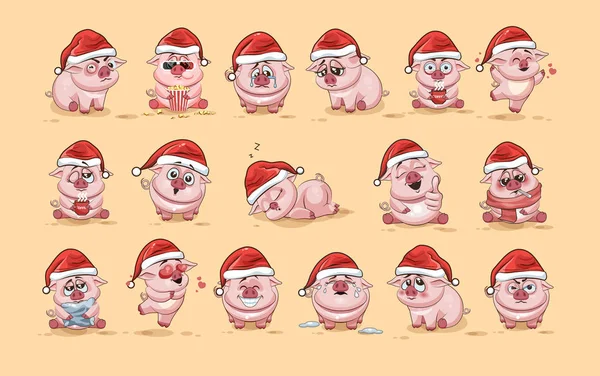 Ilustraciones aisladas Emoji carácter dibujos animados Pegatinas de cerdo emoticonos con diferentes emociones — Archivo Imágenes Vectoriales