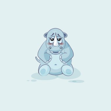 İllüstrasyon izole emoji karakter karikatür gergedan utandım, utangaç ve etiket ifade kızarıyor