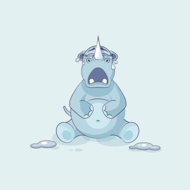 İllüstrasyon izole emoji karakter karikatür gergedan gözyaşları etiket ifade çok ağlıyor,