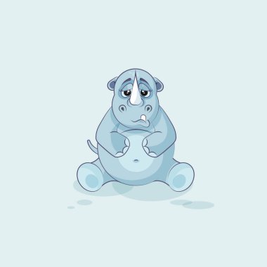 İllüstrasyon izole emoji karakter karikatür gergedan üzgün ve sinirli sticker ifade