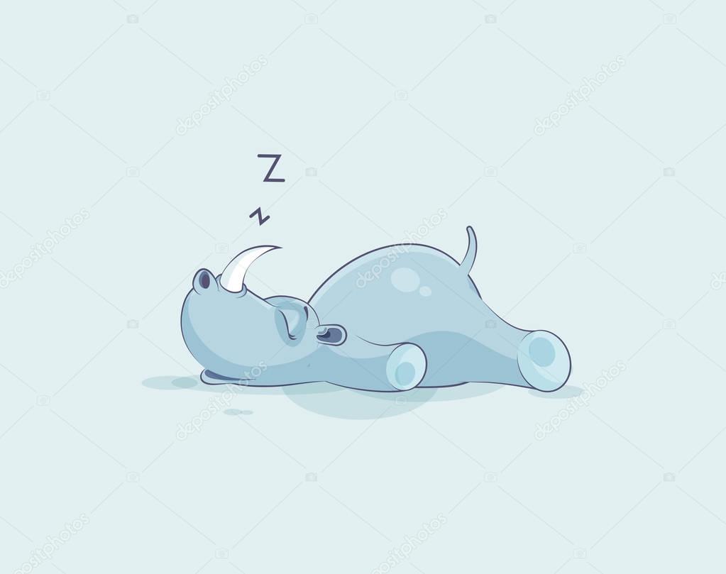 Illustration isolated emoji character cartoon rhinoceros sleeps on the stomach sticker emoticon