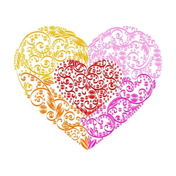 Glad Alla hjärtans dag hjärtat inredning röd, orange, gul quilling mönster — Stock vektor