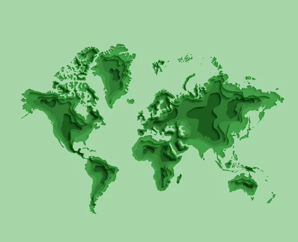 Mapa do mundo verde com continentes e continentes — Vetor de Stock