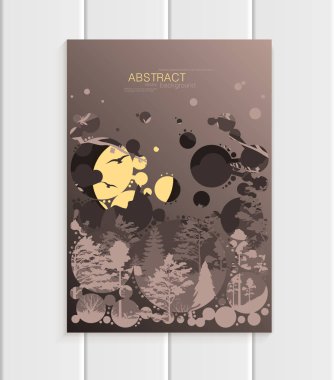 Broşür tasarım iş şablonu doğa öğesi soyut alışılmadık peyzaj, dekorasyon kahverengi zemin üzerinde daireler