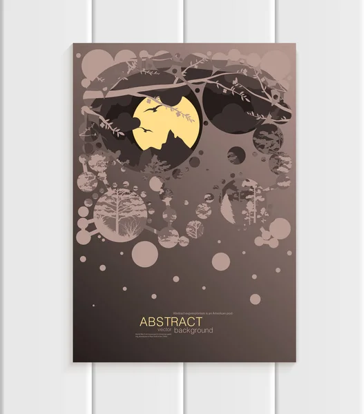 Brochure design business template élément nature avec des cercles abstraits paysage insolite, décor sur fond marron — Image vectorielle