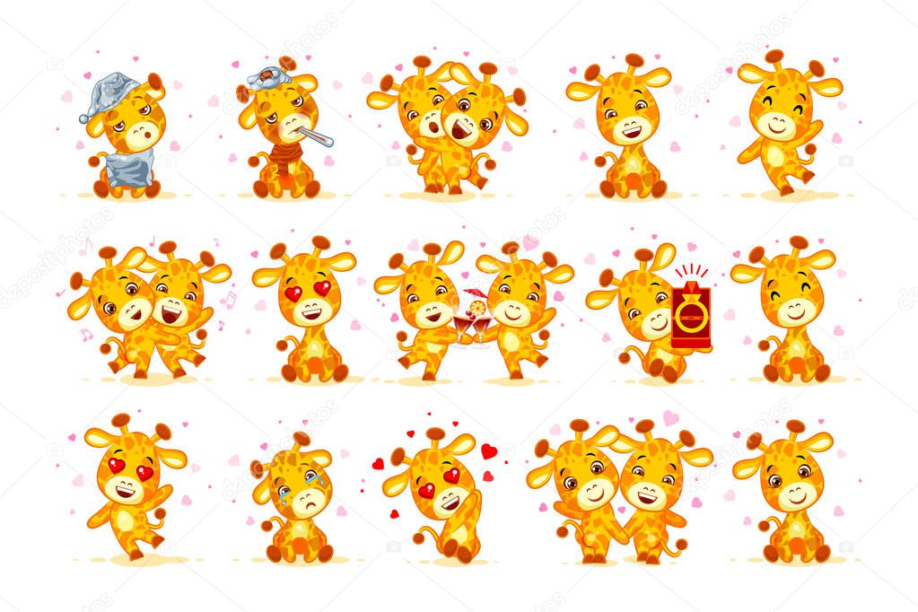 Set Vector Stock isolated Emoji character cartoon giraffe stickers emoticon