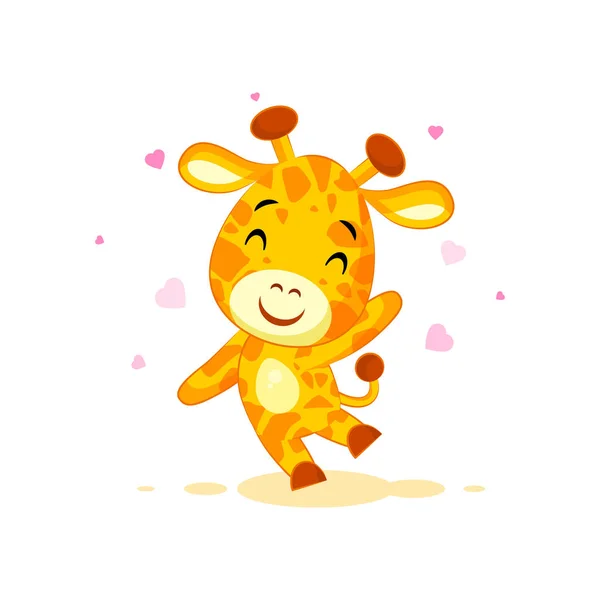 Emoji bonjour salut saluant dans les cœurs d'amour vous êtes personnage mignon dessin animé Girafe autocollant émoticône — Image vectorielle