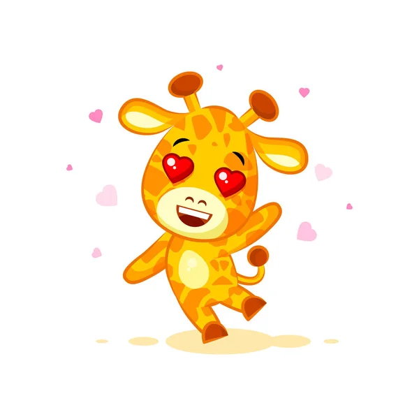 Emoji bonjour salut saluant dans les cœurs d'amour vous êtes personnage mignon dessin animé Girafe autocollant émoticône — Image vectorielle