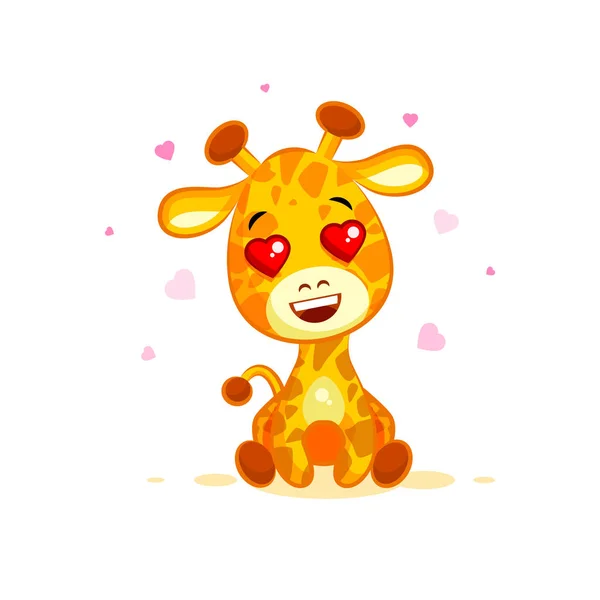 Emoji Hallo Hallo verliefd hart je bent leuk karakter cartoon giraf sticker emoticon — Stockvector