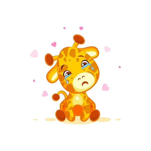 Emoji llorando lágrimas personaje de dibujos animados jirafa te extrañan triste etiqueta frustrada emoticono — Vector de stock