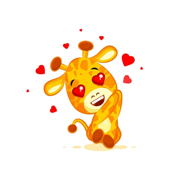 Hello in love hearts you are cute character cartoon Giraffe sticker emoticon — стоковый вектор