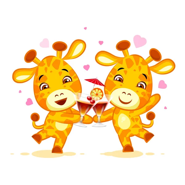 Emoji låt har drink party karaktär tecknad vänner giraffen klistermärke uttryckssymbol — Stock vektor