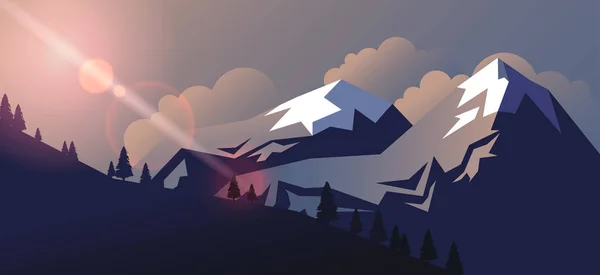 Aktienvektor Illustration horizontal Hintergrund Berglandschaft im flachen Stil — Stockvektor