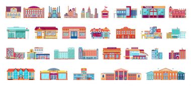 Vector set isolated icons architecture buildings in flat style clipart