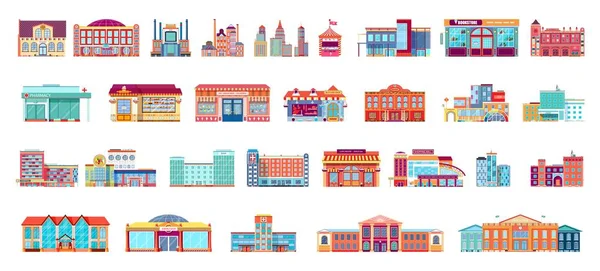 Conjunto de vectores iconos aislados edificios de arquitectura de estilo plano — Vector de stock