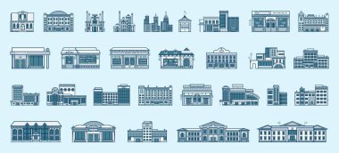 Vector set isolated icons architecture buildings linear style clipart