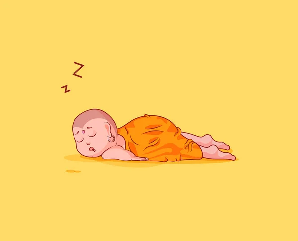 Etiqueta emoji emoticono emoción vector aislado ilustración infeliz personaje de dibujos animados Buda duerme en el estómago — Vector de stock