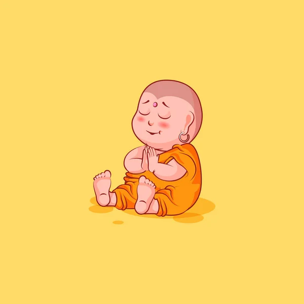Наклейка смайлик эмоций вектор эмоций изолированная иллюстрация несчастный персонаж мультфильм Будда сидеть смущен — стоковый вектор