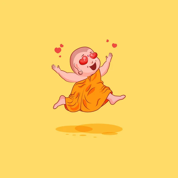 Sticker emoji émoticône vecteur d'émotion illustration isolée personnage malheureux dessin animé Bouddha en amour — Image vectorielle