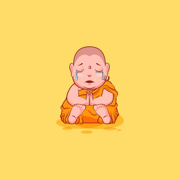 Adesivo emoticon emoji emozione vettore isolato illustrazione infelice personaggio cartone animato triste Buddha piangere lacrime — Vettoriale Stock