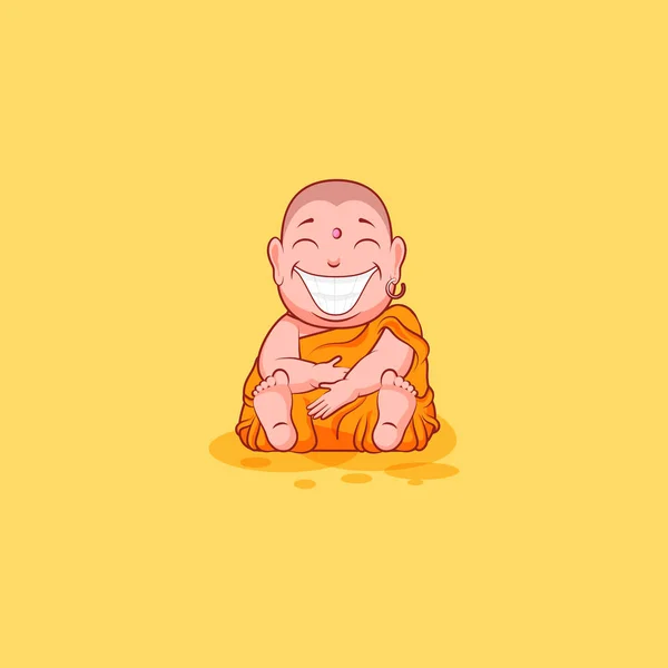 Sticker emoji emoticon émotion vecteur isolé illustration malheureux personnage dessin animé énorme sourire Bouddha — Image vectorielle