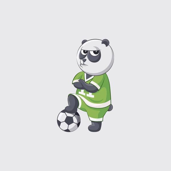 Stock vector illustration sticker emoji emoticon emotion isolated illustration character kicker panda football player goalkeeper forward defender angry crosses arms