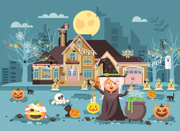 Casa decorada halloween imágenes de stock de arte vectorial | Depositphotos