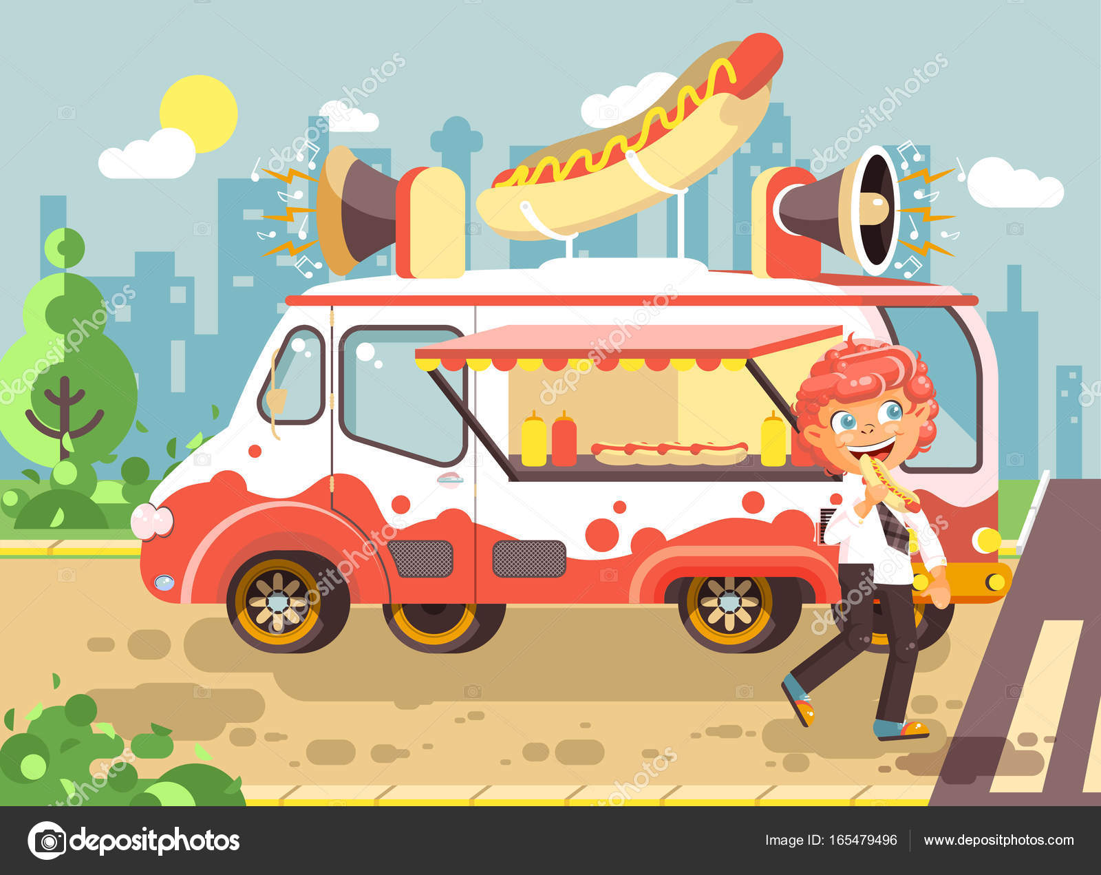 Vector illustration cartoon character child, pupil, lonely redhead