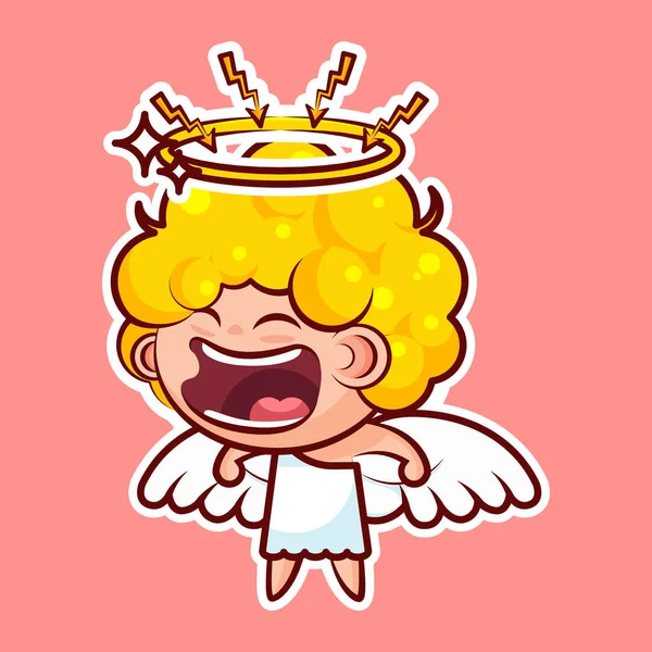 Etiqueta emoticono emoji emoción, grito de rabia, rayo vector carácter ilustración aislado dulce entidad divina, ángel celestial, espíritu santo, alas, halo radiante — Vector de stock