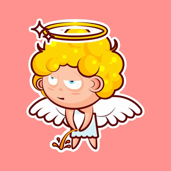Sticker emoji emoticon, émotion pipi avec vue décontractée vecteur isolé illustration personnage douce entité divine, ange céleste, saint esprit, ailes, halo radieux — Image vectorielle