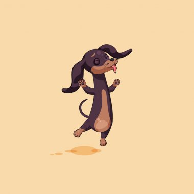 Vektör hisse senedi illüstrasyon emoji çizgi film karakteri köpek tılsım, phylactery tazı, maskot pooch, bowwow dachshund etiket ifade Alman porsuk-sevinç atlama, dil mutlu gösterilen köpek