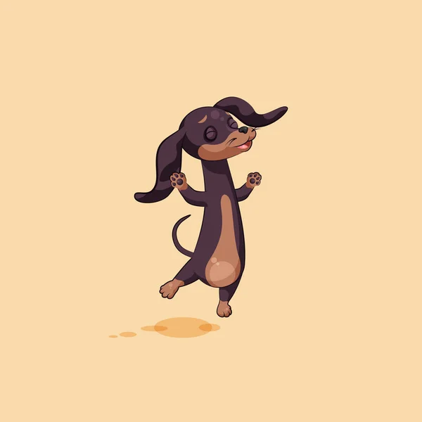 Emoji de ilustração de estoque de vetor de personagem de desenho animado cão talismã, cão de estimação, mascote pooch, bowwow dachshund adesivo emoticon German badger-dog jumping for joy, happy — Vetor de Stock