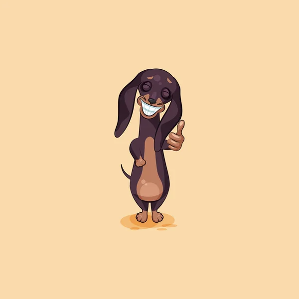 Vettoriale stock illustrazione emoji di personaggio dei cartoni animati cane talismano, segugio filatteria, cagnolino mascotte, bowwow bassotto adesivo emoticon tedesco tasso-cane approva con pollice in su, sorriso abbraccio — Vettoriale Stock