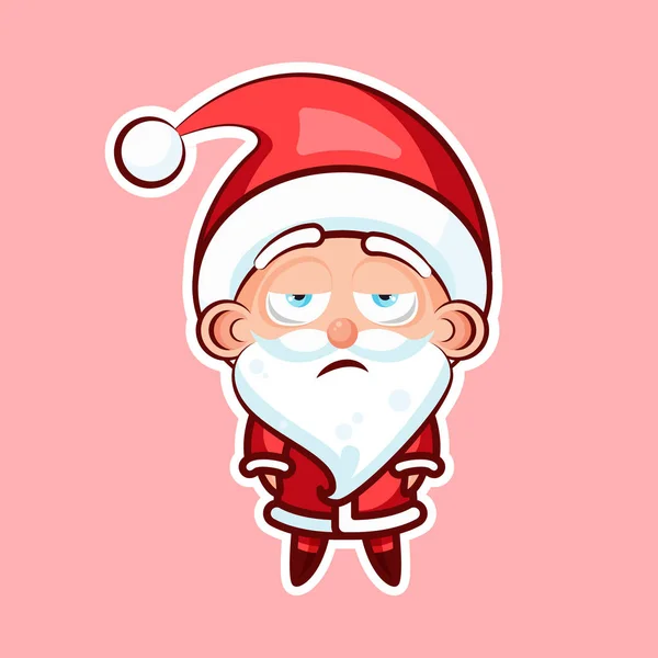 Наклейка смайлик смайлик, эмоции, скука, невозмутимый, безнадежность, векторный изолированный персонаж сладкий милый Санта-Клаус, Дед Мороз на розовом фоне для счастливого Нового года и счастливого Рождества — стоковый вектор