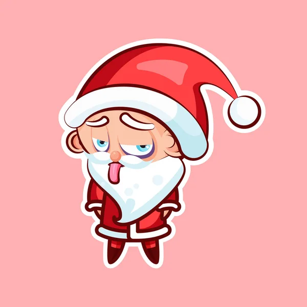 Sticker emoji emoticon émotion montrer langue avec visage aigre vecteur isolé illustration personnage malheureux doux père Noël mignon, Père Frost pour bonne année et Joyeux Noël — Image vectorielle