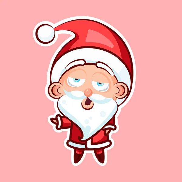 Sticker emoji emoticon, emotion, yawn, gape vector isolated illustration bored character sweet cute Santa Claus, Father Frost on pink background for Happy New Year and Merry Christmas — Stock Vector