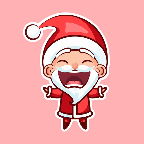 Aufkleber emoji emoticon, emotionen freude, schreien vektor isoliert illustration glücklich charakter süß niedlich weihnachtsmann, vater frost auf rosa hintergrund für ein frohes neues jahr und frohe weihnachten — Stockvektor